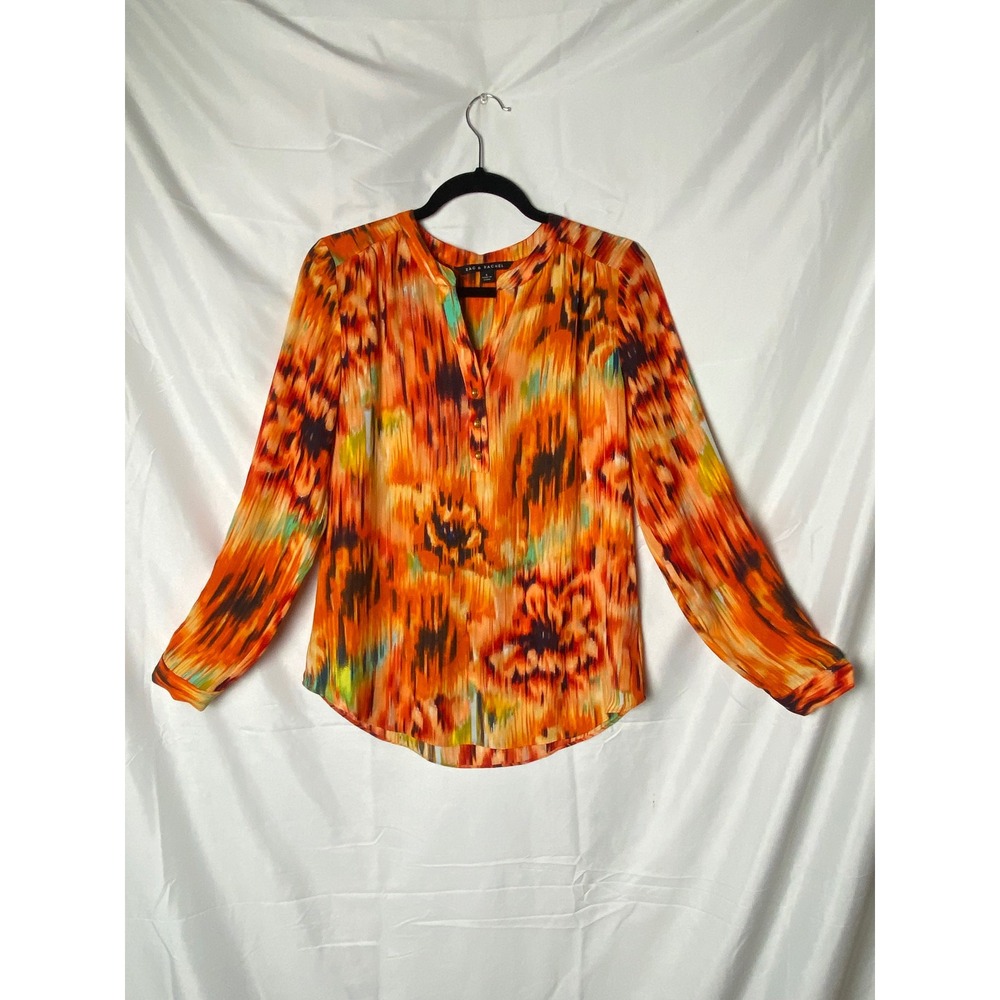 Zac & Rachel Blouse Top Multicolor Abstract Print Long Sleeve Small S‎